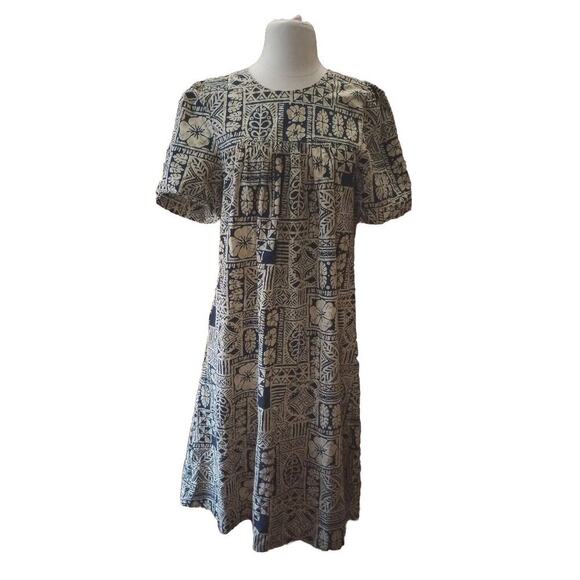 Royal Creations Hawaiian Muumuu Dress Sz M Geometric Tiki Midi Made in USA - Picture 1 of 6
